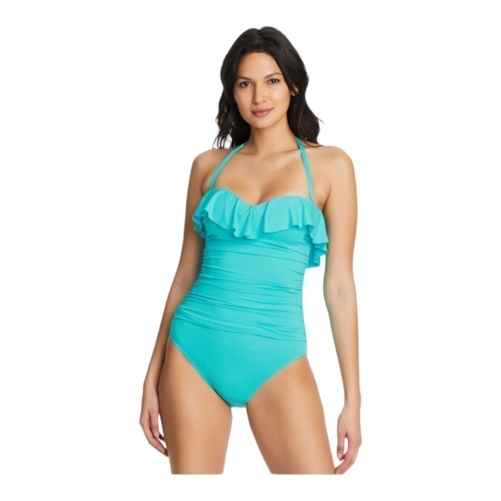 Bleu Rod Beattie Kore Ruffled Bandeau One Piece Swimsuit NWT